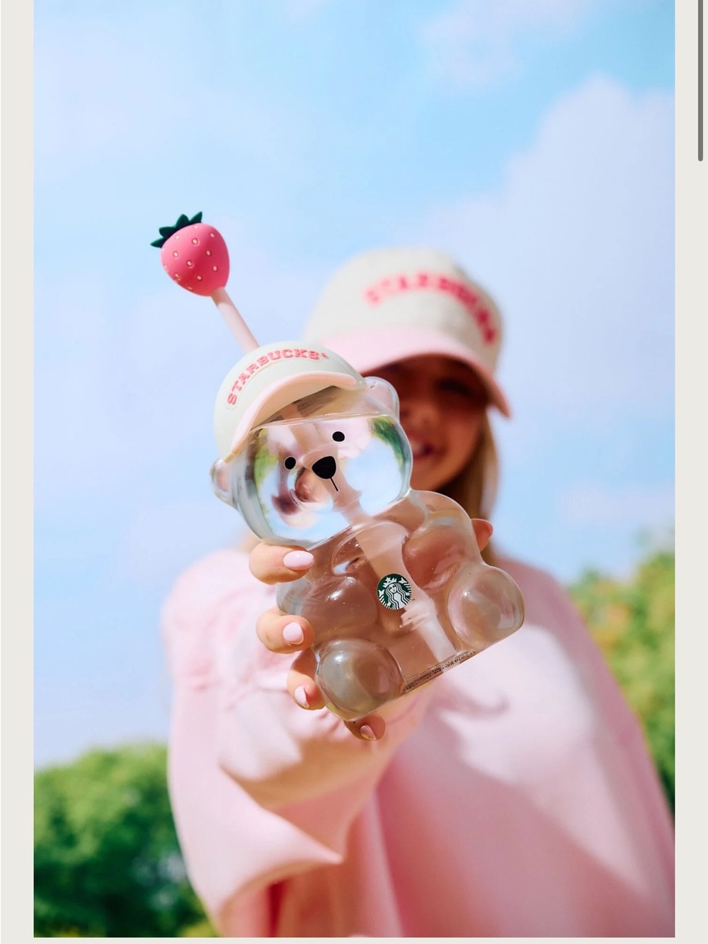 Starbucks Pink Bear Bottle with Strawberry Topper